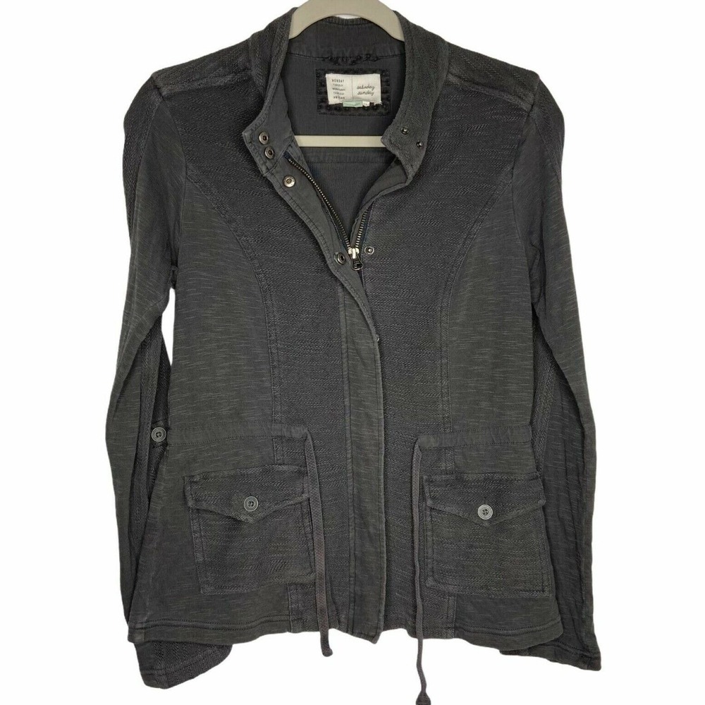 Saturday Sunday by Anthropologie Jacket Womens Sz XS Gray Moto Drawstring Waist